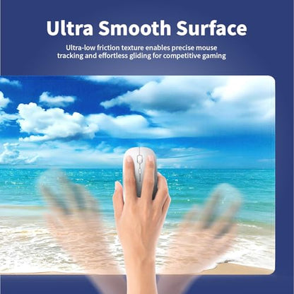 Wknoon. Extra Large Gaming & Office Mouse Pad (31.5" x 11.8") with Durable Stitched Edges – Tranquil Coastal Beach Scene with Clear Blue Waters and Puffy Clouds, Anti-Slip Base Extended XXL Desk Mat - color: Clear Blue Beach Scene