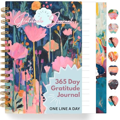 One Minute Gratitude Journal - One Line a Day - Daily Gratitude Sticker Journal for Happiness, Mindfulness, Positivity and Reflection - Hardcover Spiral Bound Yearly Diary for Personal Growth