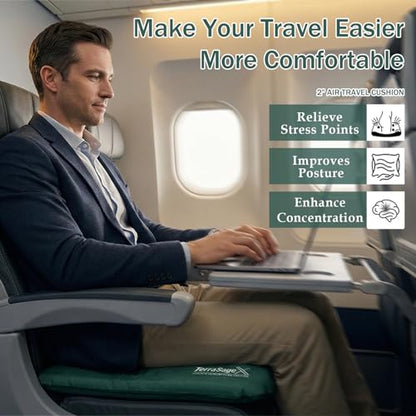 Travel Seat Cushion for Airplane - Portableself Inflating Memory Foam Seat Cushion for Long Flights- Stadium Seat for Sports Events, Outdoor，Camping