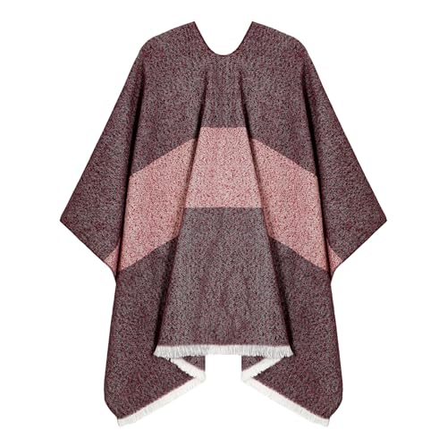 Women Shawl Wrap Poncho Cape Cardigan Open Front Coat Warm Scarf for Spring Fall Winter Cold Weather Days - color: Dark Red