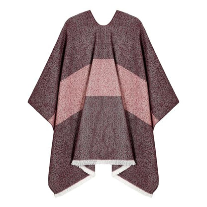 Women Shawl Wrap Poncho Cape Cardigan Open Front Coat Warm Scarf for Spring Fall Winter Cold Weather Days - color: Dark Red