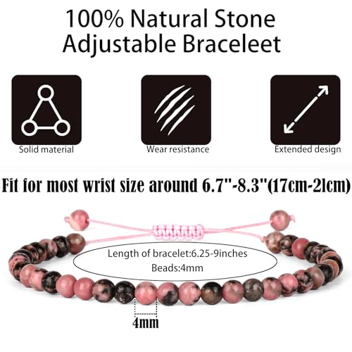 QOGIR Handmade Healing Bracelet,6mm Natural Gem Stone Bracelet rope bracelet - color: Black Rhodonite(Insight and Awareness), size: 4mm