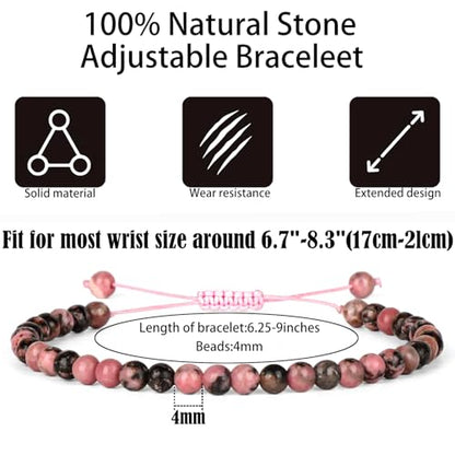QOGIR Handmade Healing Bracelet,6mm Natural Gem Stone Bracelet rope bracelet - color: Black Rhodonite(Insight and Awareness), size: 4mm