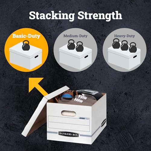 Bankers Box 4-Pack Basic Duty File Storage Boxes with Lids, Letter/Legal, STOR/FILE, (0070308)