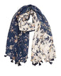 YOUR SMILE Large Boho Scarf for Women Lightweight Floral Printed Scarves Fall Winter Fashion Fringed Shawl wraps - color: 20 Navy/White Flower
