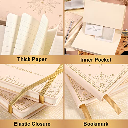 Ruled Notebook/Journal – Premium Thick Paper Faux Leather Classic Writing Notebook with Pocket + Page Dividers Gifts, Banded, Large, 144 Pages, Hard Cover, Lined (5.8 x 8.4) - White Sun Goddess - color: white