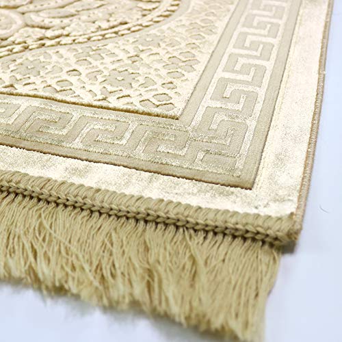 Modefa Luxury Velvet Prayer Rug with Prayer Beads | Soft Elegant Muslim Turkish Janamaz Sajada Carpet for Men and Women | Plain Solid Prayer Mat Ramadan Eid Gift - Paisley (Golden Yellow) - color: Golden Yellow