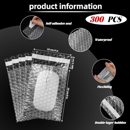 Frienda 300 Pcs Clear Self Sealing Bubble Cushion Bags Double Wall Bubble Pouch Bag Plastic Shockproof Protective Packing for Small Business Moving Shipping Packaging Storage(4" X 6") - size: 4" X 6"