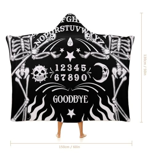 Skull Skeleton Witch Board Tarot Black Art Large Size Comfortable Hooded Blanket, Warm Blanket 50"x60" - color: Skull Skeleton Witch Board Tarot Black Art, size: 50"x60"