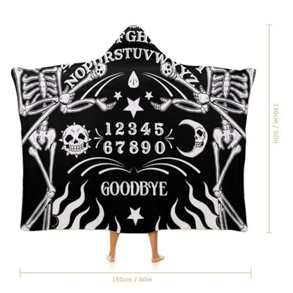 Skull Skeleton Witch Board Tarot Black Art Large Size Comfortable Hooded Blanket, Warm Blanket 50"x60" - color: Skull Skeleton Witch Board Tarot Black Art, size: 50"x60"