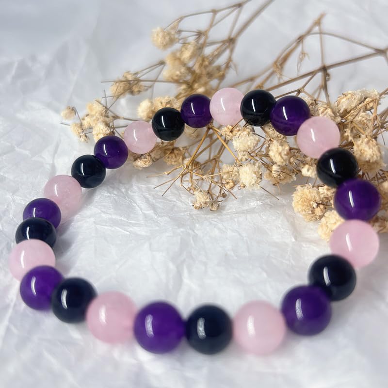 HZHRony Healing Crystal Stone Beads Bracelet Irregular Gemstone Beaded Bracelets For Women and Men Anxiety Relief Yoga Bracelet Jewelry Gifts 7 Inch - color: Rose Quartz