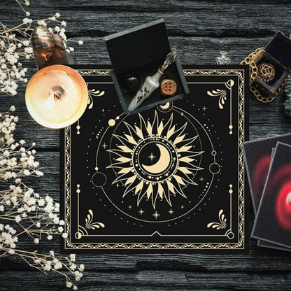 BOXOB Altar Cloth, 18.31x18.31in Delicate Square Sun Moon Alter Cloths Witchcraft Spiritual Tarot Mat Tablecloth Divination Tools and Accessories Perfect Divination Ritual Supplies
