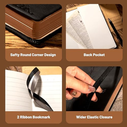 CAGIE Compass Leather Notebook Journal for Men, 100 GSM 288 Pages Lined Journals for Writing, A5 Hardcover Journaling Notebooks Gift Set with Pen for Travel Office Daily Writing - color: Black
