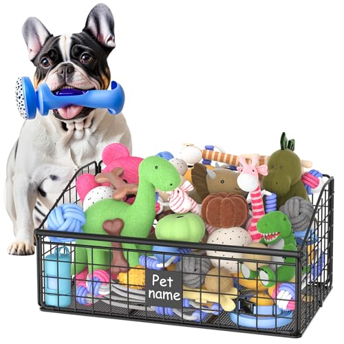 Kaiferty Indestructible Dog Toy basket, Medium Toy Box for Dogs,Pet Toy Bin Dog Metal Basket for Toys, Toy Storage Organizer, Toy Box for Living Room Area (Black)