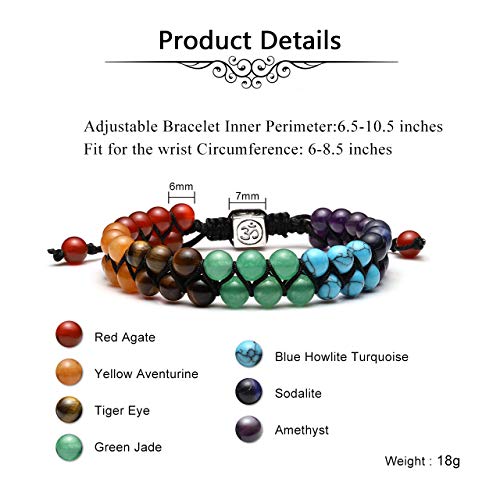 Top Plaza Bead Chakra Bracelet 7 Chakras Healing Crystals Bracelet Yoga Stone Beads Bracelets Meditation Relax Anxiety Bangle for Womens Mens