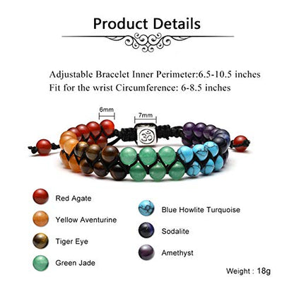 Top Plaza Bead Chakra Bracelet 7 Chakras Healing Crystals Bracelet Yoga Stone Beads Bracelets Meditation Relax Anxiety Bangle for Womens Mens