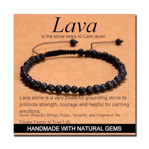 MASSIVE BEADS Handmade Yoga Natural Stone Crystal Healing Power Energy Gifts for Unisex Adult Bracelet Macrame Adjustable - color: Black Lava(Calm), size: 4mm