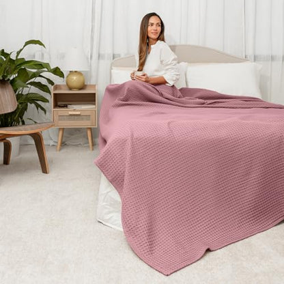 Comfy Cubs 100% Cotton Waffle Weave Throw Blanket Breathable Skin-Friendly Soft Lightweight Blankets - Perfect Warm Textured Blanket Layer - Size for Couch Bed & Sofa (Mauve, 50" X 60") - color: Mauve, size: 50" X 60"