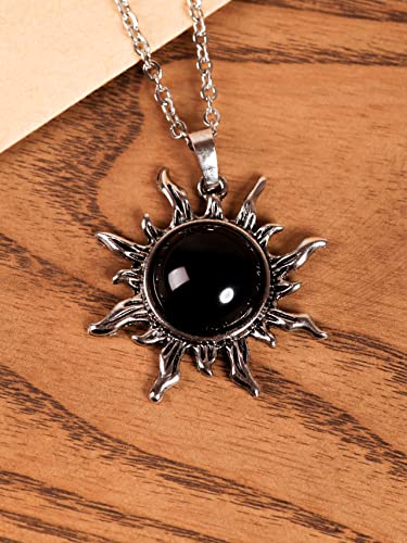 Sacina Gothic Boho Sun Necklace, Black Sun Grunge Witchy Necklace, Christmas New Year Jewelry Gift For Women