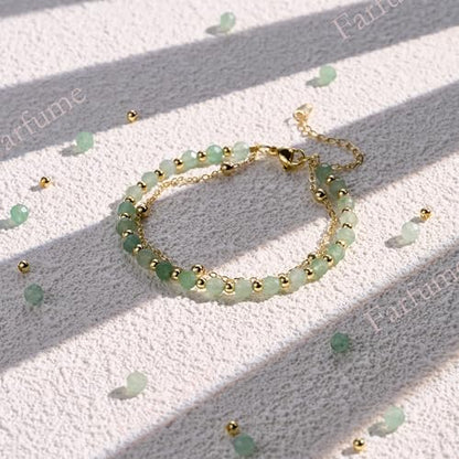 Farfume Crystal Bracelet Beaded Bracelets 4mm Natural Stone Beads Gemstone Handmade Jewelry Gift for Women - color: Green Aventurine-hope&luck