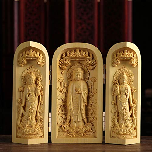 Ulalaza Boxwood Buddha Statue Solid Wood Carvings Carved Locker Box Sculpture Decoration - color: Style-1
