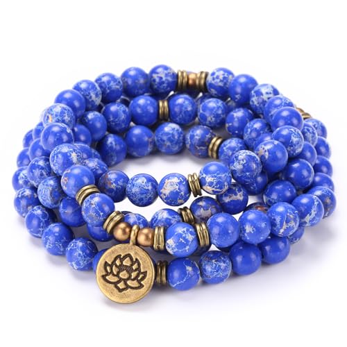 Mala Bead Strand Bracelet, 108 Buddhist Prayer Beads Yoga Meditation Green Malachite Beads Necklace Women man - style: Blue Jasper