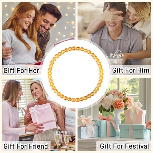 MAIBAOTA Healing Crystal Bracelet for Women Men, 8/4 mm Natural Stone Beaded Bracelets, Jewelry Birthday Gifts, Round Gemstones Stretch Bracelets - color: Yellow-Citrine, size: 4 mm