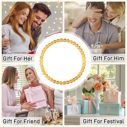 MAIBAOTA Healing Crystal Bracelet for Women Men, 8/4 mm Natural Stone Beaded Bracelets, Jewelry Birthday Gifts, Round Gemstones Stretch Bracelets - color: Yellow-Citrine, size: 4 mm