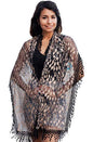 Cindy and Wendy Lightweight Soft Leaf Lace Fringes Scarf Bridal Veils shawl for Women - color: Black & Coffee