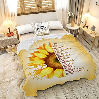 AMITAYUS Yellow Sunflower Prayer Blanket Bible Verse Healing Inspirational Sympathy Fleece Throw Religious Christian Gifts for Women Wife - Womens Gift Ideas - 40''x50'' - color: Christian Bible Verse, size: Small 50"x40