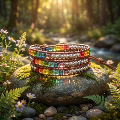 YGLINE Natural Stone Wrap Bracelet for Women Boho Bracelets Healing Crystal Beaded Bracelet Adjustable 3/5 Wraps Bracelet Handmade Birthday Gifts for Women - color: crystal cube-3w