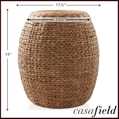 Casafield Round Storage Basket with Lid - Cinnamon, Handwoven Water Hyacinth Organizer for Laundry, Blankets, Plants, Bedroom, Living Room, Office