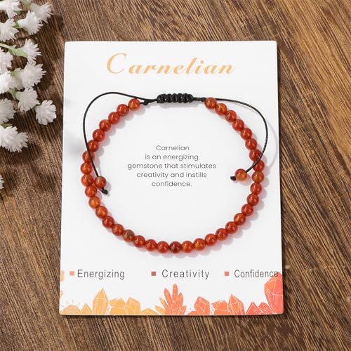 Crystal Bracelet for Women 4mm Adjustable Braided Natural Stone Bracelets Handmade Beaded Bracelets Gemstone Bracelet Healing Crystal Bracelet Crystal Jewelry for Women - style: carnelian