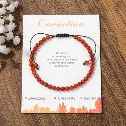 Crystal Bracelet for Women 4mm Adjustable Braided Natural Stone Bracelets Handmade Beaded Bracelets Gemstone Bracelet Healing Crystal Bracelet Crystal Jewelry for Women - style: carnelian