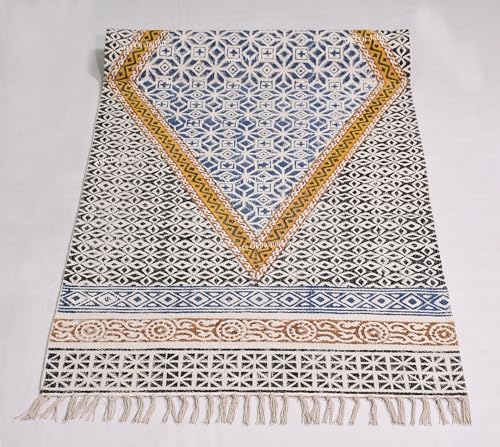 2.6x4 Ft Cotton Yoga Mat Rug – Blue Extra Large Hand-Woven Cotton Dhurrie Meditation Rug for Yoga Perfect Runner for Hallway, Kitchen, Living Room Area Runner