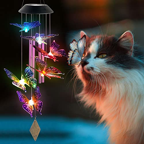 Butterfly Solar Wind Chimes,new Gift for All mom/dad/Women/Grandma/Daughter/Aunt/Friend/Wife and Sister. Yard Decor,Gardening Birthday Gift, Christmas Decorations,Patio Decor - size: Butterfly Bell
