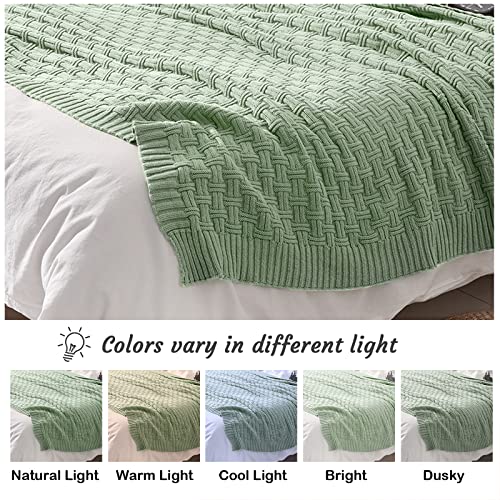 TREELY 100% Cotton Knitted Throw Blanket Couch Cover Blanket(60 x 80 Inches, Light Sage Green) - color: Sage Green, size: Twin (60 in x 80 in)