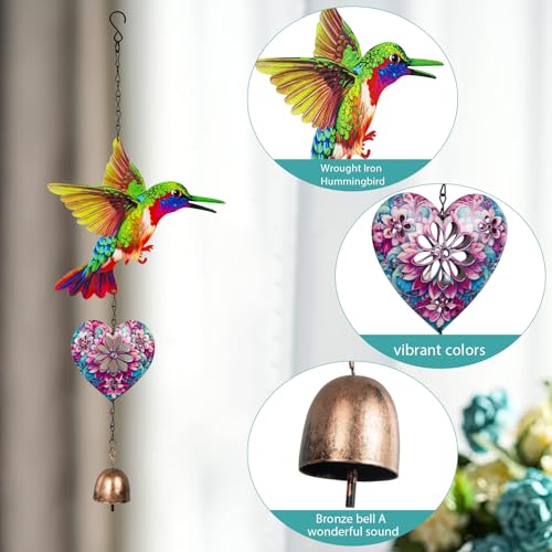 Metal Hummingbird Hanging Decor, Bird Wind Chime Bell Hanging Decor for Outdoor Garden Yard Doors Walls Living Rooms Bedrooms, 2 Pack (Bird-a-Heart) - style: bird-a-heart