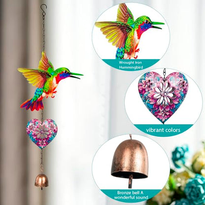 Metal Hummingbird Hanging Decor, Bird Wind Chime Bell Hanging Decor for Outdoor Garden Yard Doors Walls Living Rooms Bedrooms, 2 Pack (Bird-a-Heart) - style: bird-a-heart