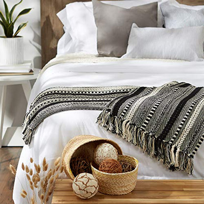 DII Braided Striped Decorative Throw Blanket, 50x60, Black - color: Black
