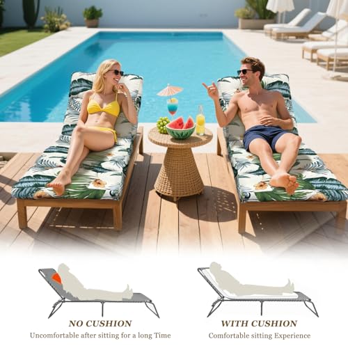 Outdoor Chaise Lounge Chair Cushion 75.1 x 23.6 x 4.7in, Waterproof Replacement Cotton Patio Thickened Pool Lounge Chair Cushion with Ties for Patio Outdoor Furniture,Hawaiian Flower - color: Hawaiian Flower