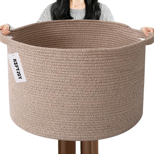 115L Large Blanket Basket,23.6" L x 23.6" W x 15.7" H Rope Woven Baskets with Handles, Toys Storage Bins,Laundry Basket Perfect for Living Room, Nursery,Bedroom,Home Organization,Brown - color: Brown, size: 23.6"L x 23.6"W x 15.7"H(115L)