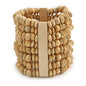 Avalaya Wide Wooden Bead Flex Bracelet In Natural - 19cm L - Adjustable