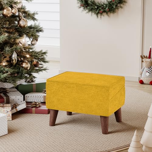 FAGAGA Ottoman Foot Rest, Small Footstool Ottoman with Storage, Modern Foot Stool with Adjustable Lid and Sturdy Wood Legs for Living Room, Bedroom, Couch, Enterway, Ginger - color: Ginger, size: 11.8"D x 15.8"W x 11.3"H