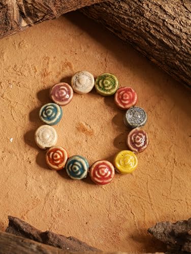 MINACHI Boho Hippie Colorful Ceramic Beads Strand Stretch Bracelet, Bohemian Summer Beach Jewelry Gift for Women - color: S05
