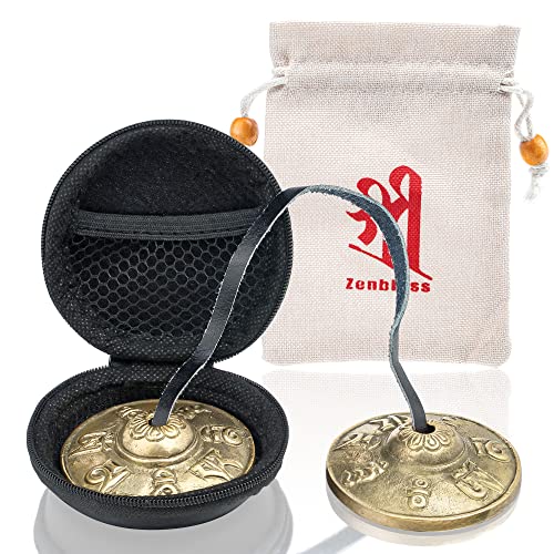 Tibetan Tingsha Cymbals 2pcs, with Storage Box and Fabric Case, Meditation Sanskrit Brass Chime Bells for Spiritual Healing Mindfulness, Yoga Buddhist, Relaxation Musical Instruments