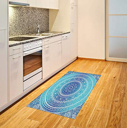 Ambesonne Ethnic Area Rug, Ancient Ritual Symbol of Universe Cultural Center Point Balance Meditation Theme, Flat Woven Accent Rug for Living Room Bedroom Dining Room, 2.6 x 5 FT, Pale Blue