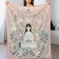 Cartoon Meditation Woman Throw Blanket, Soft Cozy Warm Flannel Cute Lotus Flower Botanical Blanket for Couch Sofa Bed, 40"x50" - color: Cartoon Meditation Woman, size: 40"x50"