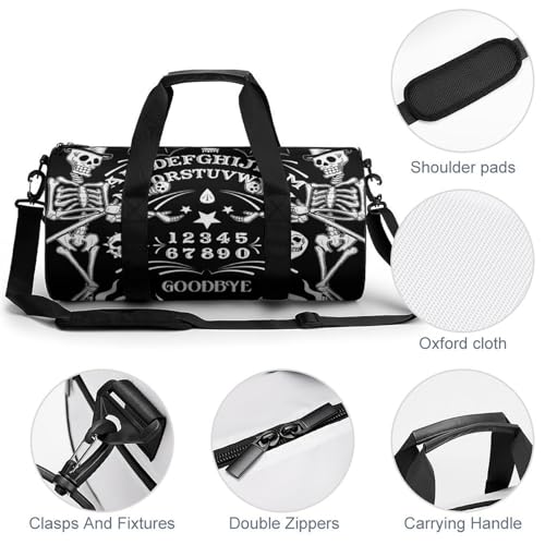 Skull Skeleton Witch Board Tarot Black Art Cylindrical Portable Fitness Bag, Large Capacity Handbag - color: skull Skeleton witch Board Tarot black art
