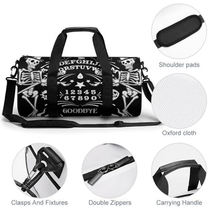 Skull Skeleton Witch Board Tarot Black Art Cylindrical Portable Fitness Bag, Large Capacity Handbag - color: skull Skeleton witch Board Tarot black art